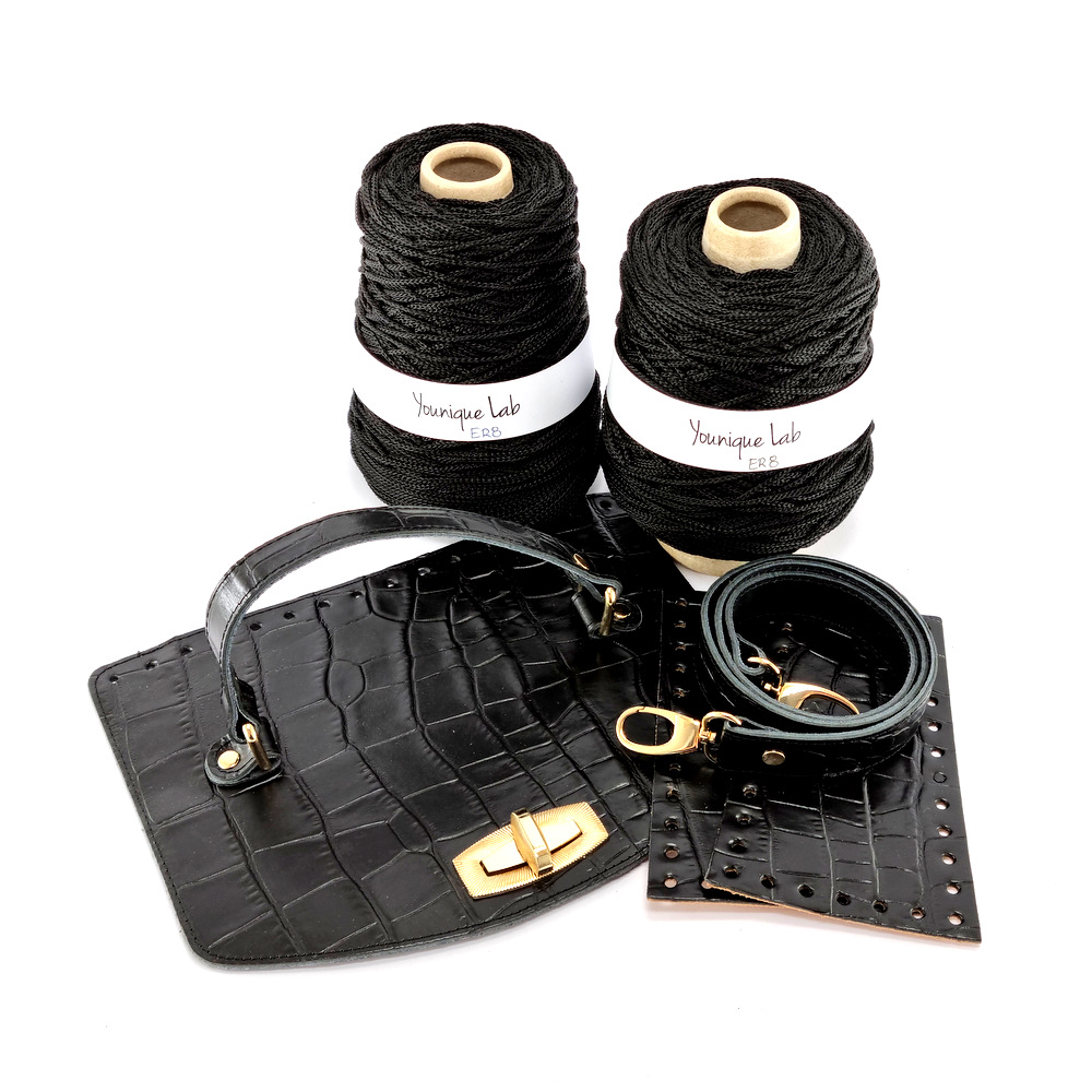 Chanellino kit CR6 μαύρο κροκό δέρμα με νήμα By Younique Lab (3)