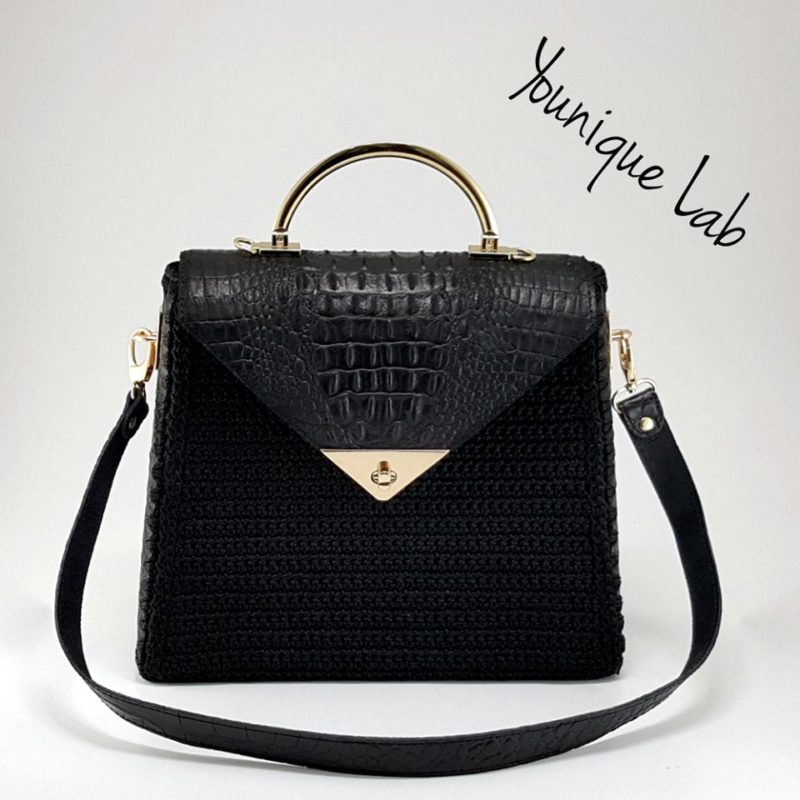 Felicity Bag Black Croc CR6 Leather by Younique Lab