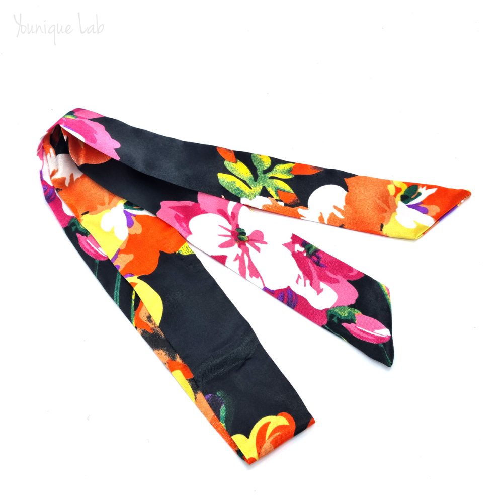 SC12 Διακοσμητικό μαντήλι σε μαύρο με χρωματιστά λουλούδια by Younique Lab
