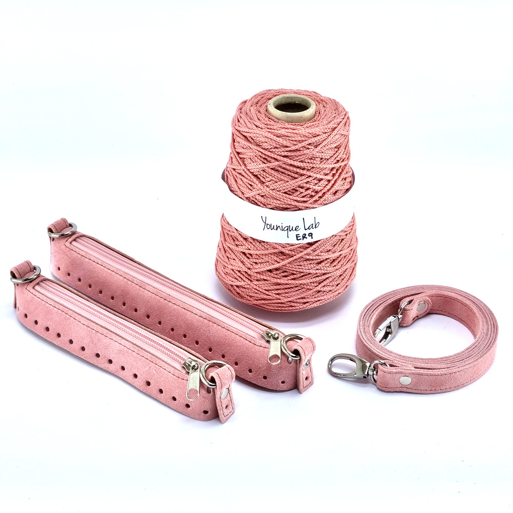 Κιτ ζίππερ με λουράκι χιαστί και νήμα σε ροζ suede δέρμα by Younique Lab 2