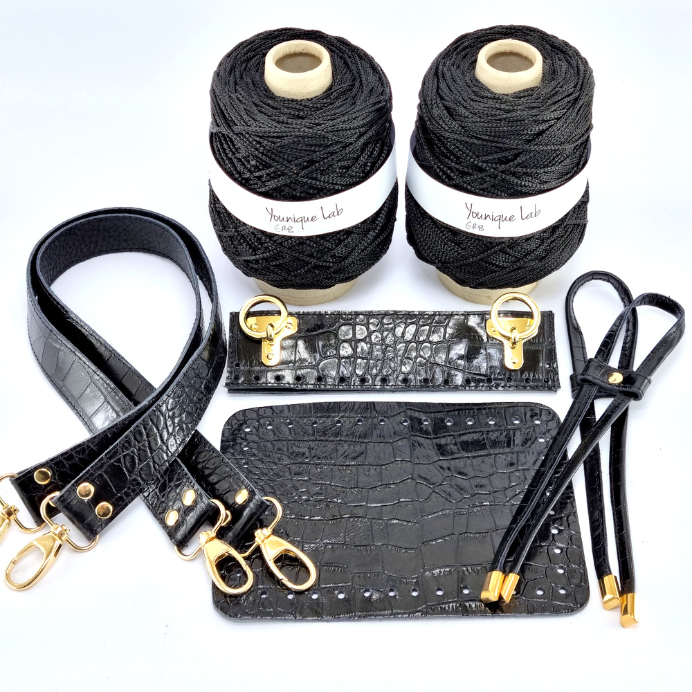 Κιτ πλεκτής τσάντας Ντεναίρυς σε μαύρο κροκό δέρμα by Younique Lab 3