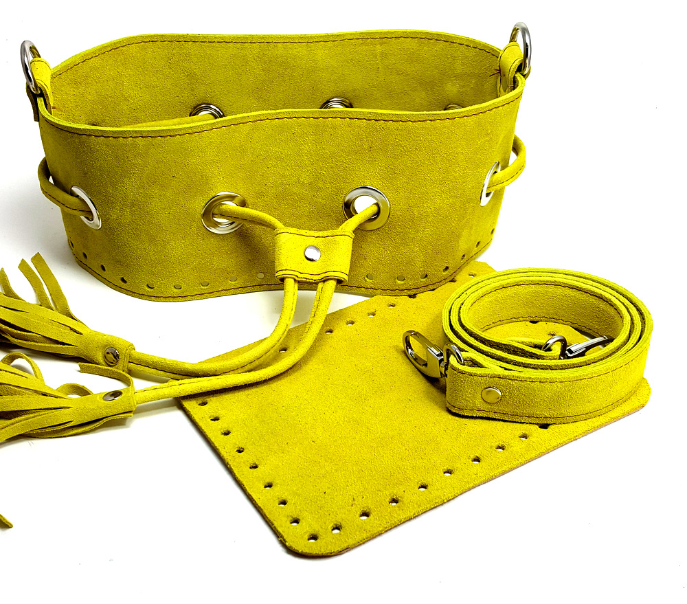 Σετ τσάντα πουγκί σε κίτρινο suede δέρμα S9